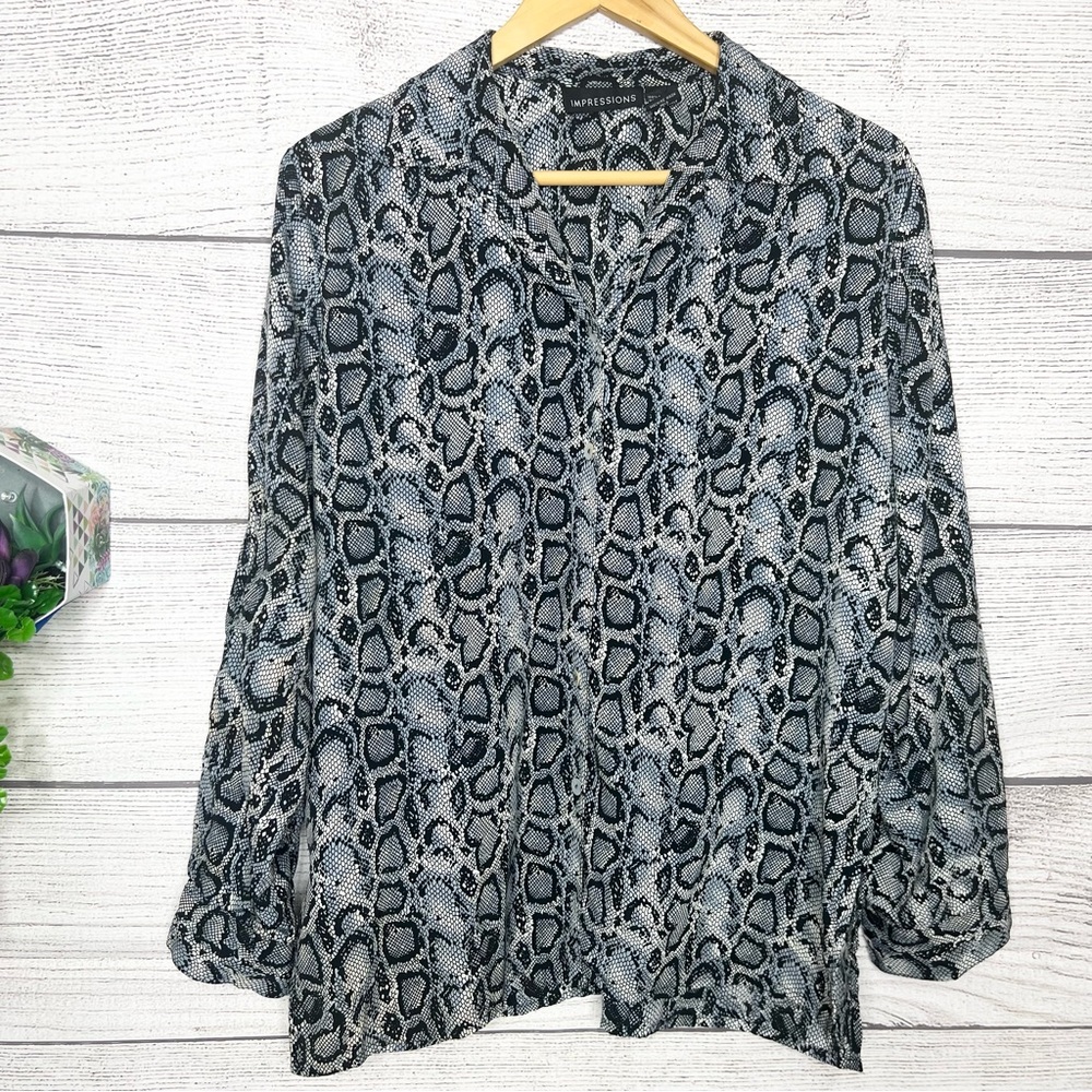Vintage Black & Gray Snakeskin Python Button Down… - image 8